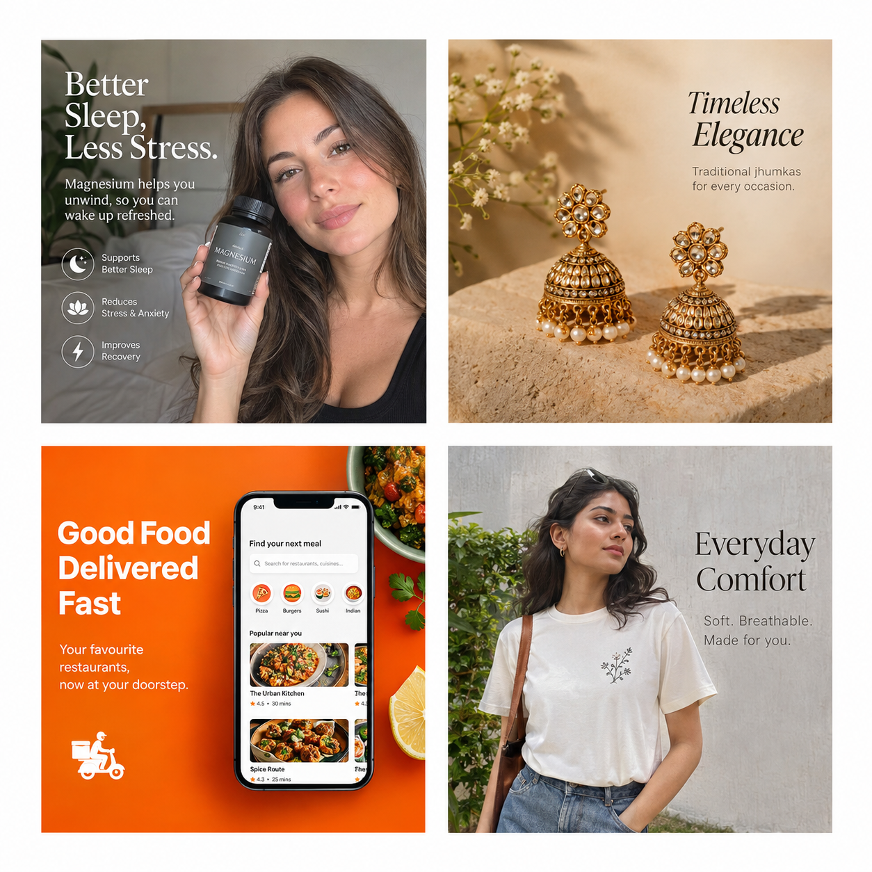 A collage of ad creatives made on Malai Labs